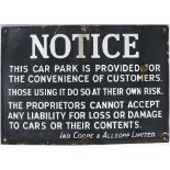 Brewery enamel sign NOTICE THIS CAR PARK etc IND COOPE & ALLSOPP LIMITED. In good condition with