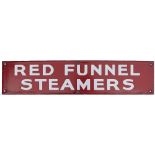 Enamel poster board heading RED FUNNEL STEAMERS. In very good condition with minor edge chipping,