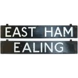London underground stock enamel destination board, EALING - EAST HAM. In very good condition