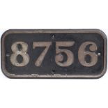 GWR cast iron cabside numberplate 8756 ex Collett 0-6-0 PT built at Swindon in 1933. Allocated to