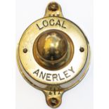 Southern Railway brass signal box Bell Plunger with brass ring engraved LOCAL ANNERLEY. In excellent