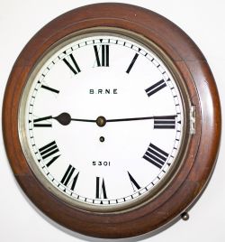 North Eastern Railway 12 inch mahogany cased fusee railway clock with a rectangular plated chain