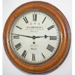 Great Northern Railway oak cased 12 inch dial fusee Railway clock by John Smith & Sons of Derby.