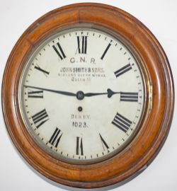 Great Northern Railway oak cased 12 inch dial fusee Railway clock by John Smith & Sons of Derby.