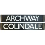 London underground stock enamel destination board, ARCHWAY - COLINDALE. In very good condition