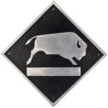 British Railways cast aluminium depot plaque for Derby depicting the Bison. Square cast aluminium