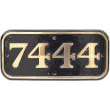 BR-W brass cabside numberplate 7444 ex Collett 0-6-0 PT built at Swindon in 1950. Allocated to