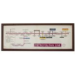 METROPOLITAN LINE Railway Carriage Panel Line Diagram issued in 1961 showing the route from