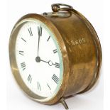 GWR brass drum clock with enamel dial. Stamped 3603 on the case and back. The French movement has