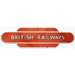 BR(NE) totem shaped enamel Poster Board Heading BRITISH RAILWAYS dark tangerine with black edge