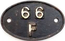 Shedplate 66F Beattock July 1962-May 1967. Formerly 68D, this ex CR shed was home to just 7 locos in