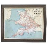 Great Western Railway lithographed tinplate MAP OF THE SYSTEM radiating out from Paddington. In very