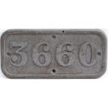 GWR cast iron cabside numberplate 3660 ex Collett 0-6-0 PT built at Swindon in 1940. Allocated to