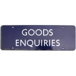 BR(E) enamel doorplate GOODS ENQUIRIES. In very good condition some minor edge chips, measures