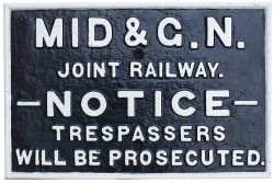 Midland & Great Northern Railway cast iron short trespass notice. Face restored measures 18.5in x