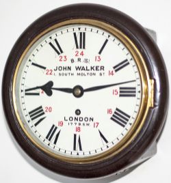 London & South Western Railway 8 inch mahogany cased fusee railway clock with a spun brass bezel and