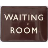 BR(W) FF enamel station sign WAITING ROOM. In good condition with one face chip, measures 24in x