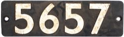 Smokebox numberplate 5657 ex GWR Collett 0-6-2 T built at Swindon in 1926. Allocated to Neyland,
