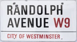 Enamel London motoring Road Sign RANDOLPH AVENUE W9 CITY OF WESTMINSTER. Fully flanged enamel in