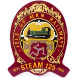 Isle Of Man Railway 125th Anniversary locomotive Headboard ISLE OF MAN RAILWAYS STEAM 125 1873-1998.