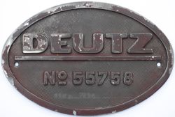 Worksplate DEUTZ No 55758 ex German - Deutsche Reichsbahn DB 0-6-0 Diesel numbered 6211 and 322-
