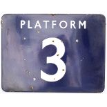 BR(E) FF enamel railway sign PLATFORM 3. In good condition with some face chipping, measures 24in