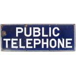 Enamel Post Office sign PUBLIC TELEPHONE. In good condition with some face chipping, measures 33in x