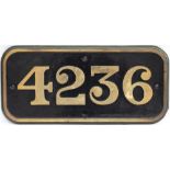 GWR Brass cabside numberplate 4236 ex Churchward 2-8-0T built at Swindon in 1914 Allocated to