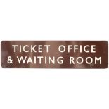 BR(W) FF enamel railway sign TICKET OFFICE & WAITING ROOM. In very good condition with some face