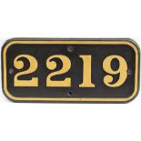 GWR cast iron cabside numberplate 2219 ex Collett 0-6-0 built at Swindon in 1940. Allocated to