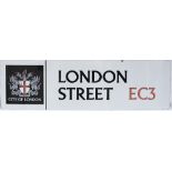 Enamel London motoring Road Sign LONDON STREET EC3 CITY OF LONDON. In very good condition,