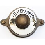 Southern Railway brass signal box Bell Plunger with enamel ring LITTLEHAMPTON. In excellent