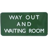 BR(S) FF enamel railway sign WAY OUT AND WAITING ROOM measuring 24in x 12in. In very good