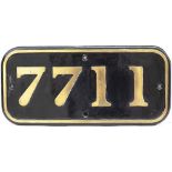 GWR brass cabside numberplate 7711 ex GWR Collett 0-6-0 PT built by Kerr Stuart as works number 4446