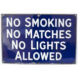 Advertising Petrol enamel sign NO SMOKING NO MATCHES NO LIGHTS ALLOWED. In very good condition