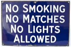 Advertising Petrol enamel sign NO SMOKING NO MATCHES NO LIGHTS ALLOWED. In very good condition