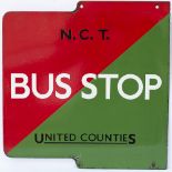 Bus enamel sign N.C.T/ UNITED COUNTIES BUS STOP. A rare double sided sign from Northampton measuring