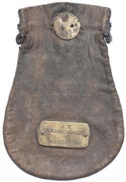 LNER leather Cash Bag brass plated LNER and BR WICKHAM MARKET TO SAXMUNDHAM. In good condition