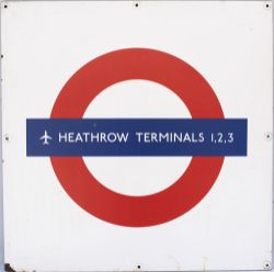 London Underground Target/Bullseye station sign HEATHROW TERMINALS 1,2,3. Melamine faced board,