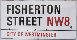 Enamel London motoring Road Sign FISHERTON STREET NW8 CITY OF WESTMINSTER. Fully flanged enamel in