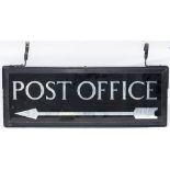 Post Office street direction sign POST OFFICE with arrow. Double sided glass with original steel