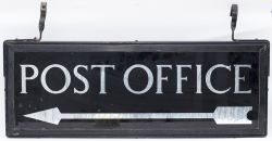 Post Office street direction sign POST OFFICE with arrow. Double sided glass with original steel