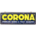 Advertising enamel sign CORONA SPARKLING DRINKS & FRUIT SQUASHES. In very good condition with