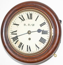 Great Western Railway 8in mahogany cased fusee railway clock with a rectangular plated chain