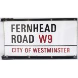 Enamel London motoring Road Sign FERNHEAD ROAD W9 CITY OF WESTMINSTER. Double sided enamel with