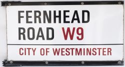 Enamel London motoring Road Sign FERNHEAD ROAD W9 CITY OF WESTMINSTER. Double sided enamel with