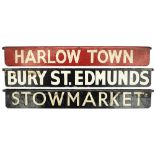 Three LNER Liverpool Street Station painted steel indicator boards with the following locations;