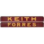 BR-SC carriage board KEITH - FORRES. Wood with steel ends in good condition with a small split.