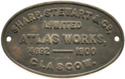 Worksplate SHARP STEWART & CO LIMITED ATLAS WORKS GLASGOW 4692 1900 ex South Eastern and Chatham
