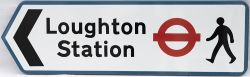 LT FF enamel direction sign LOUGHTON STATION with left facing arrow. In very good condition with a